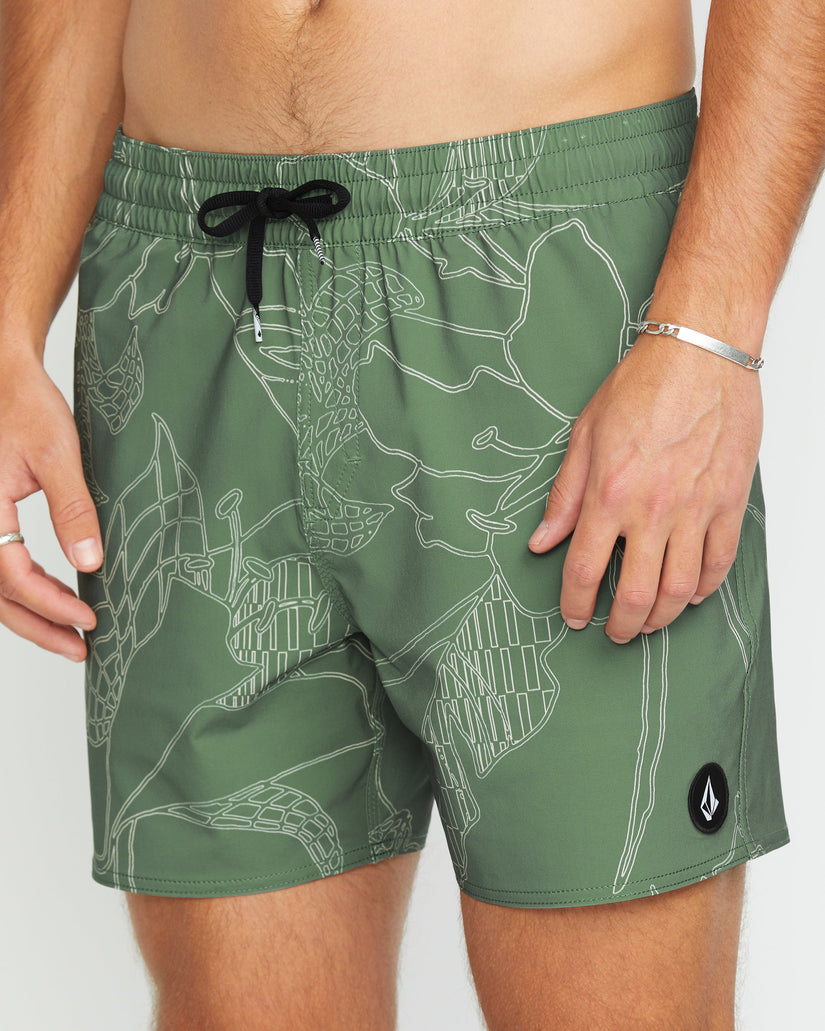 Lido Print Trunk 16" Boardshorts - LIGHT OLIVE