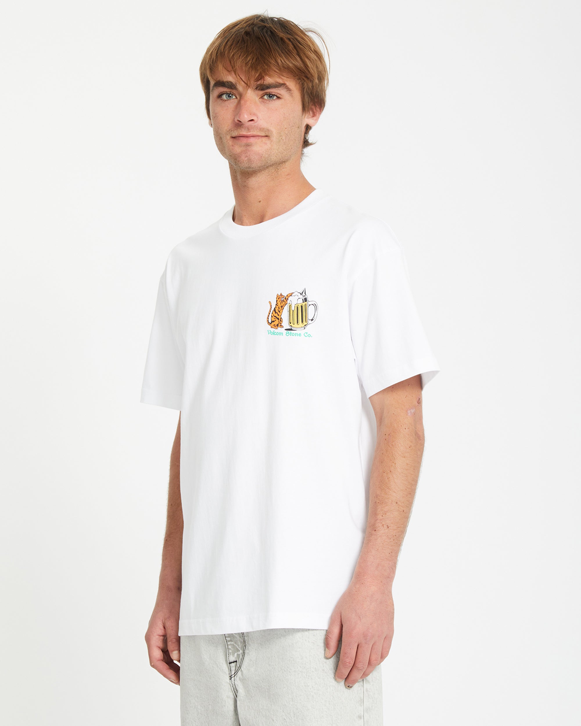 Volcom Curious Cat T-Shirt Herren – 100% Bio-Baumwolle, Classic Fit, Weiß