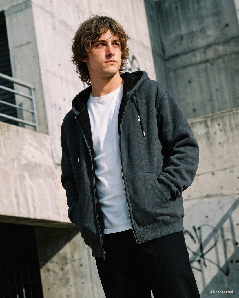 Single Stone Zip Sherpa Hoodie - Heather Black