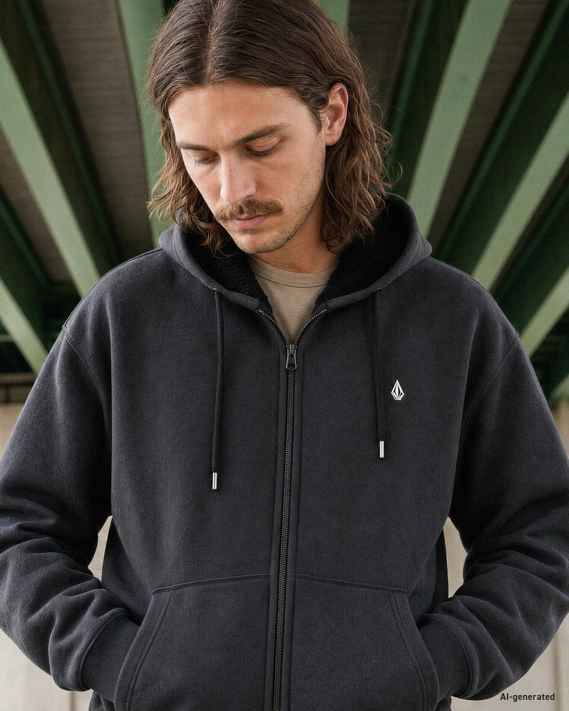 Single Stone Zip Sherpa Hoodie - Heather Black